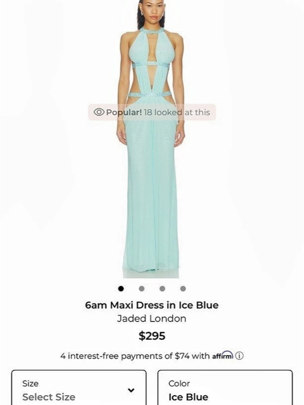 Jaded London 6am cut out Maxi Dress Rhinestone in Ice Blue/turquoise